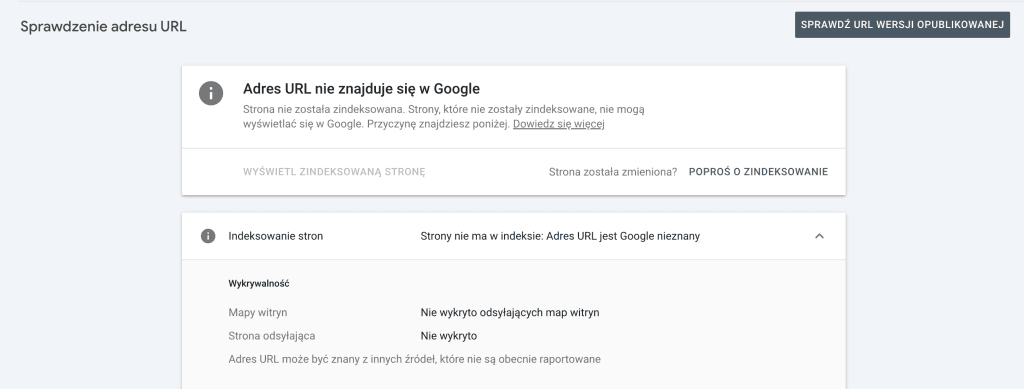 Indeksowanie strony w google adres url nie znajduje się w google